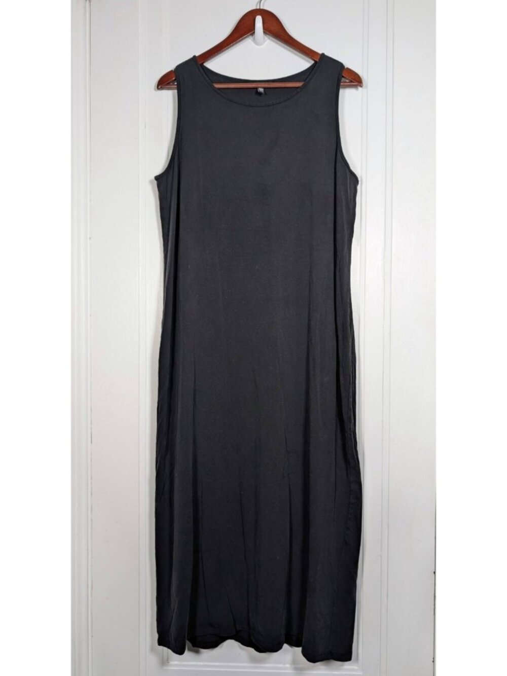 EILEEN FISHER Black Stretch Knit Jersey Tencel Tank Maxi Dress Minimalist Sz XL